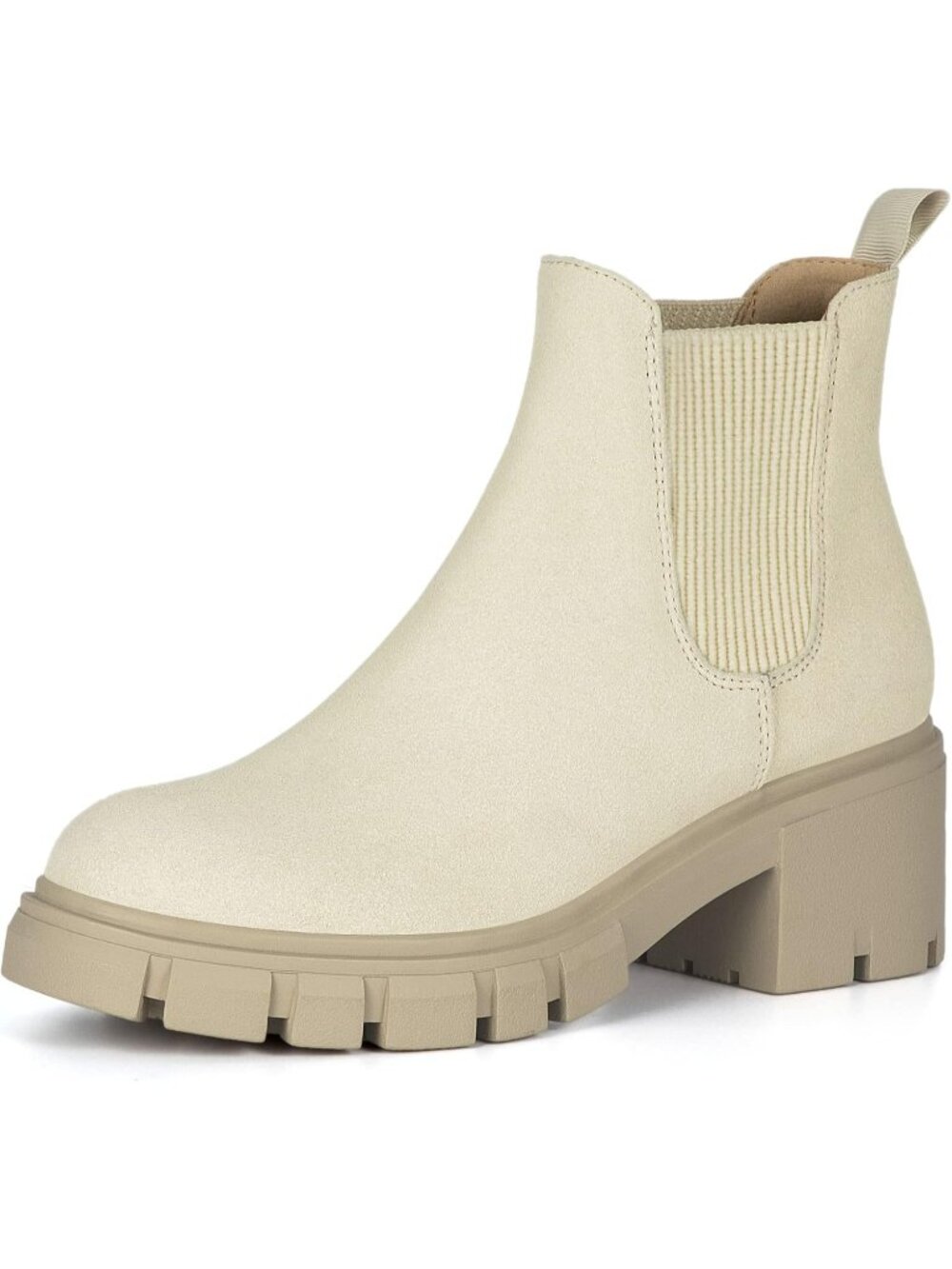 🆕Women's Beige Chelsea Ankle Boots Lug Sole Low Chunky Heel Shoes Casual